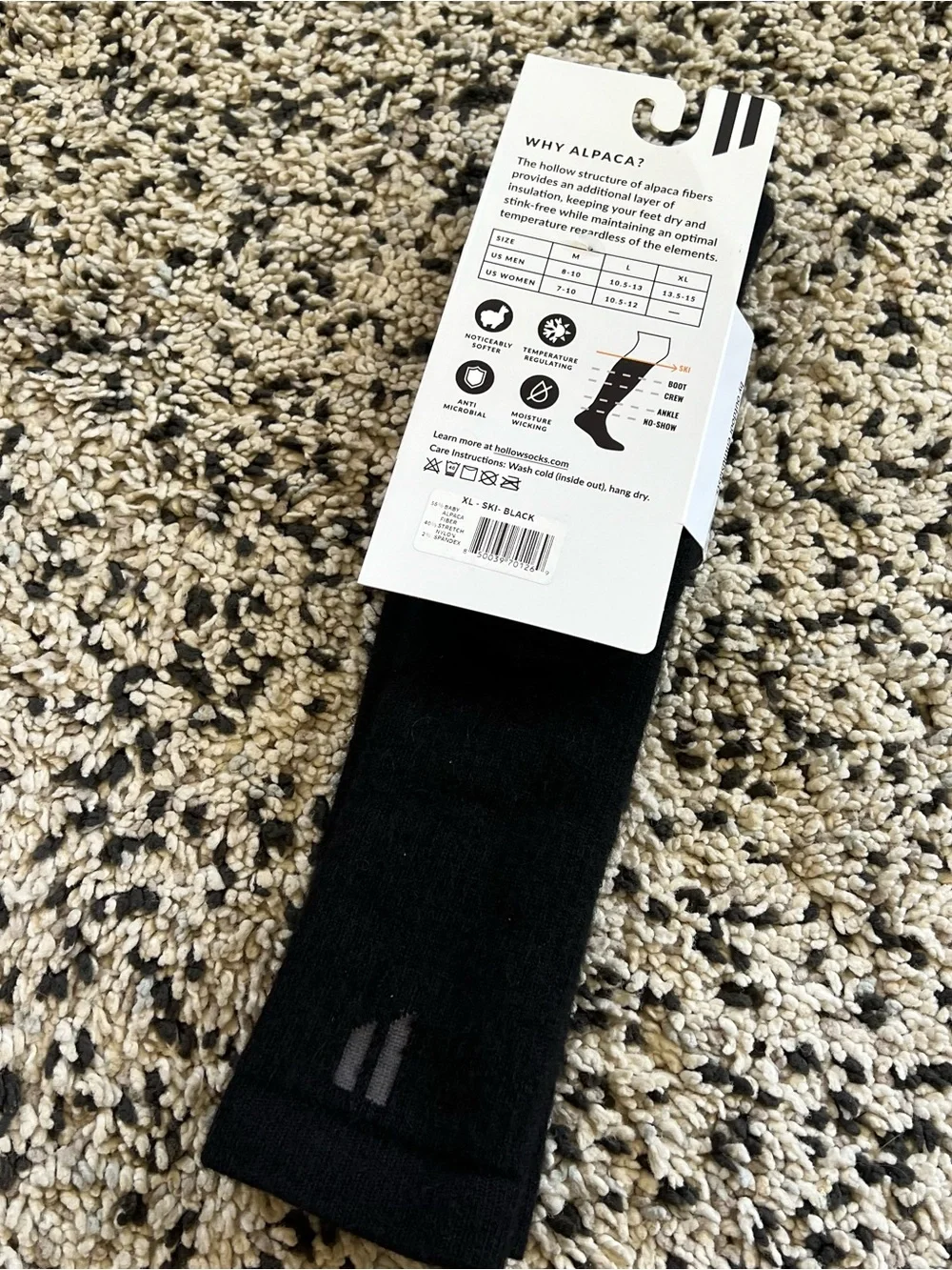 Hollow Alpaca Ski Socks All Day Warmth Black Size XL